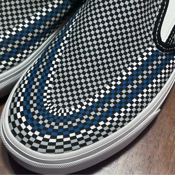 VANS Slip On Skate Shoes Black Blue Gray Mini Checkered NEW! Women’s 8 Men’s 6.5 - Picture 8 of 11